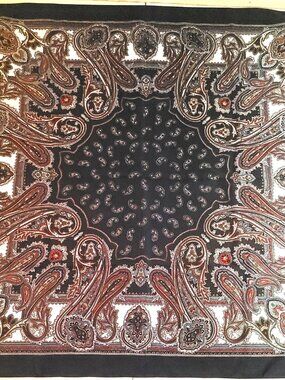 Cinzia Fiori Tie Rack Navy Paisley Square Scarf Circa 1990s 30"